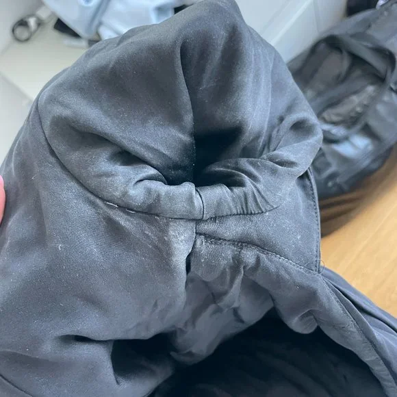 Khaite Shawna Ruched Satin Crepe Midi Dress Black High Slit Square Neckline - Picture 7 of 15